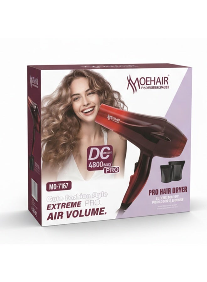 MoeHair MO-7167 Professional Hair Dryer for Women, 4800W High Power with 4 Heat Settings, Hot & Cold Air, Diffuser & Concentrator Nozzles, Fast Drying and Styling for Home Use - Image 2